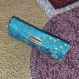 SOLD Vintage Lipstick Holder Case with Small Mirror Blue